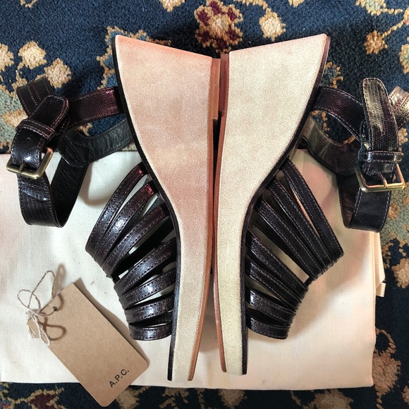 A.P.C. Rania Wedge Croc Suede Wedge Caged Platform - Picture 6 of 8